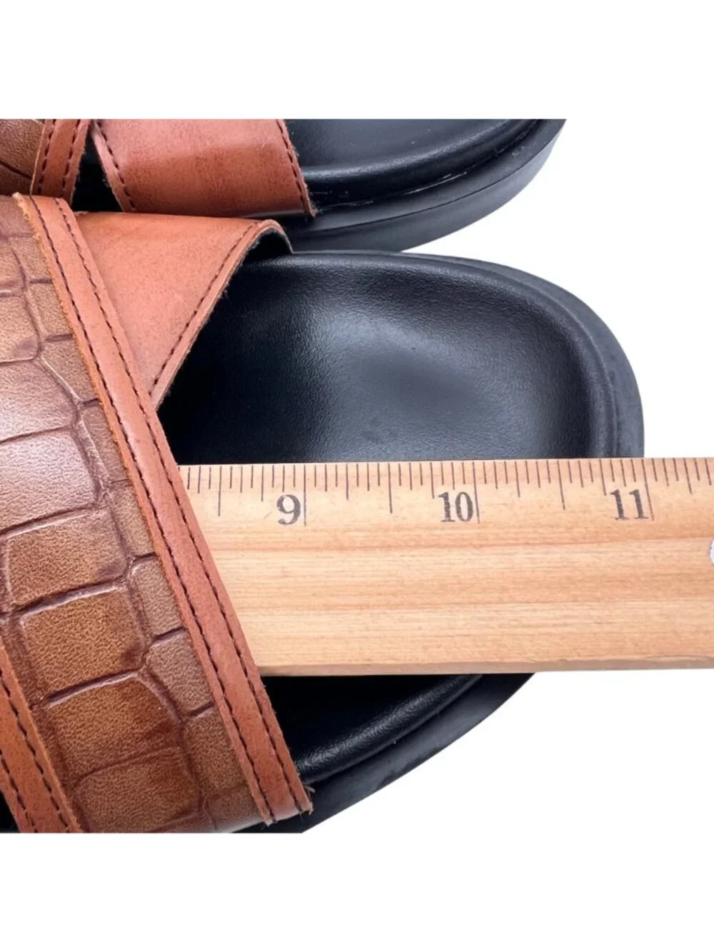 Stacy Adams Faux Crocodile Crossband Slides Sandals Mens Size 9M Brown Black NEW
